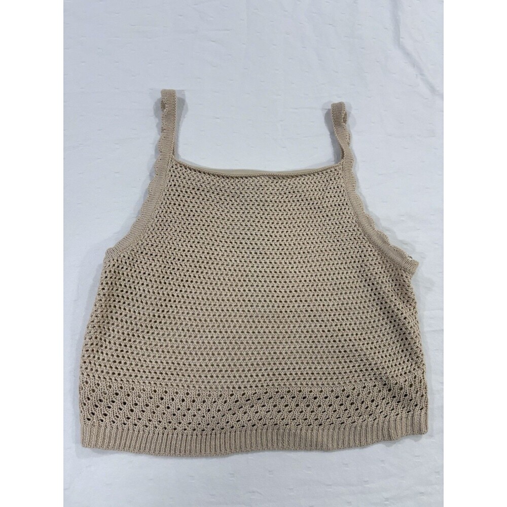 NWT House of Harlow 1960 Women Beige Crochet Knit Crop Top Open Stitch Tank L